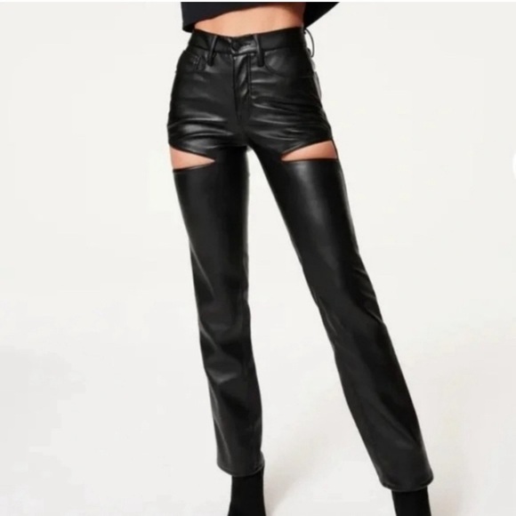 New Good American Icon Cut out faux leather pants - Picture 2 of 2